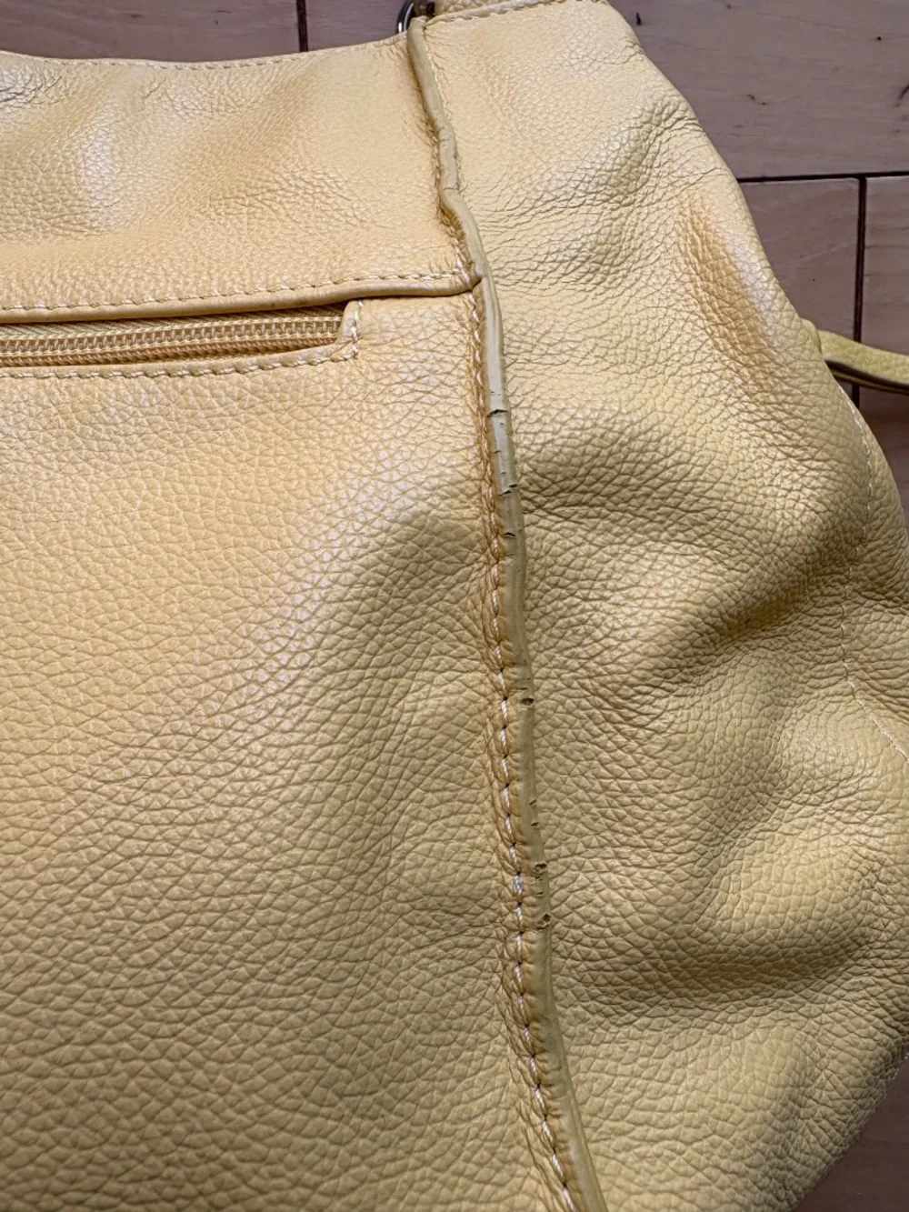Tignanello Butter Yellow Pebble Leather Triple Entry Shoulder Bag - Picture 11 of 13
